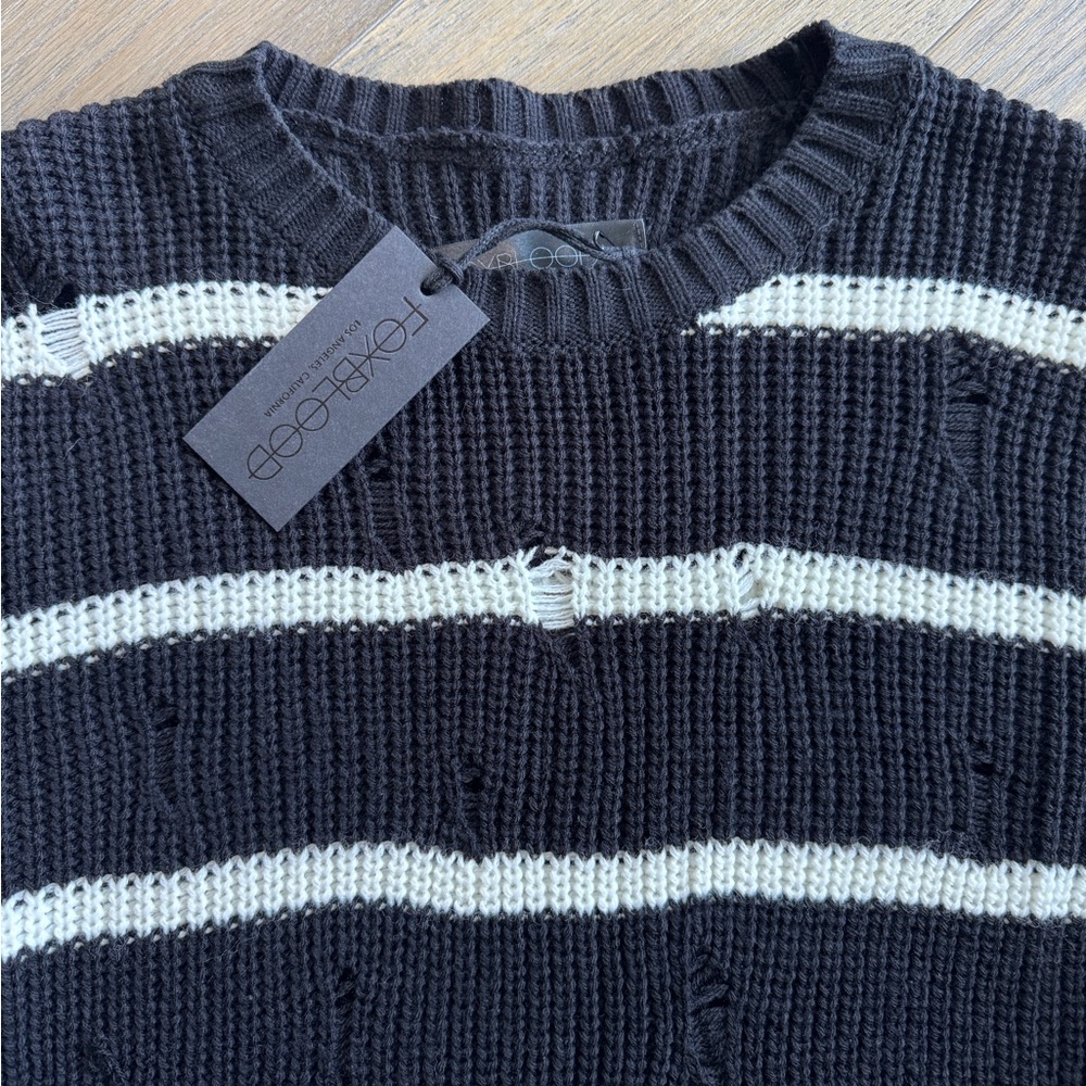 Foxblood Distressed Black and White Striped Luxe Sweater - Picture 2 of 3